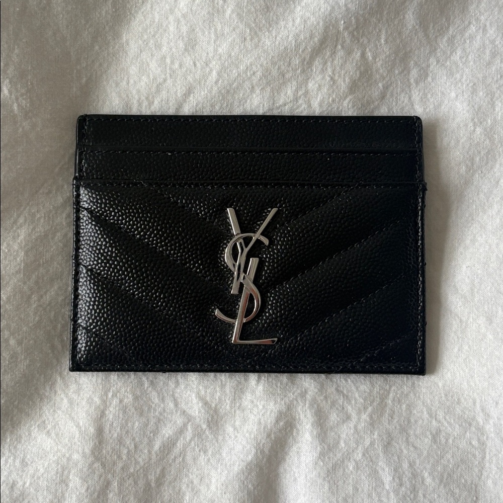 Saint Laurent Black Leather Card Holder Silver hardware
